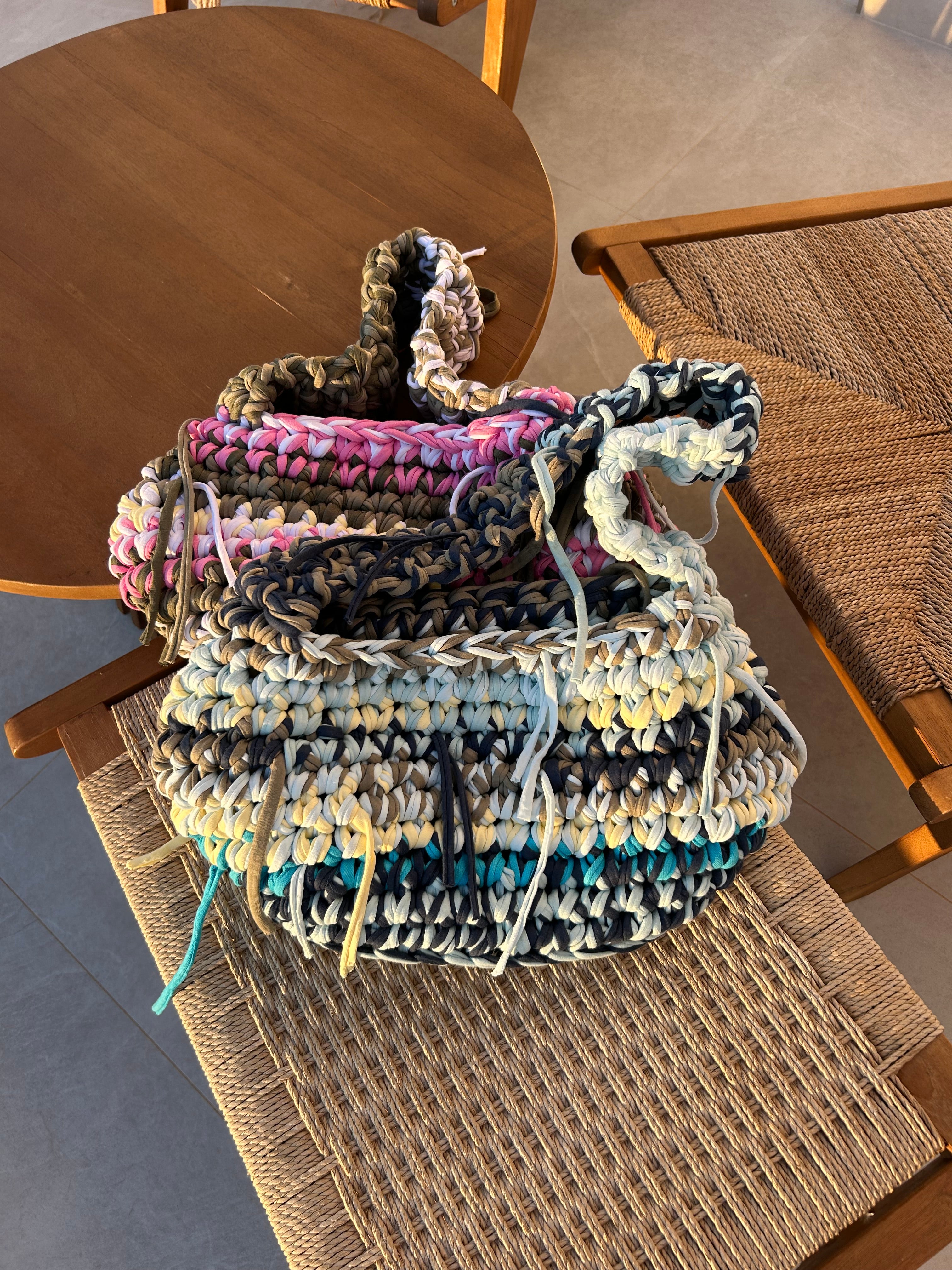 SHOULDER BAG - SKY BLUE, KHAKI & BUTTER