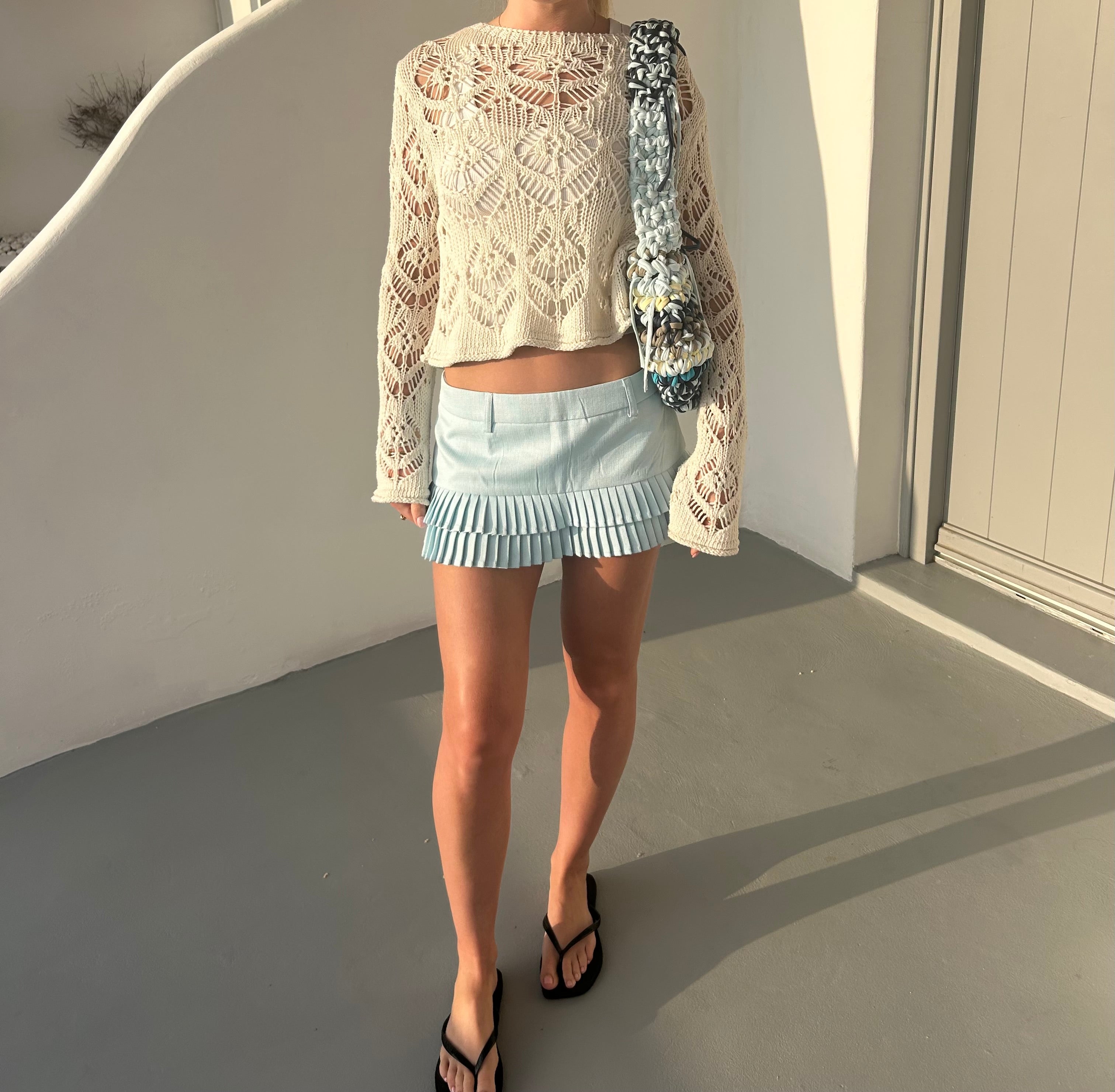 SHOULDER BAG - SKY BLUE, KHAKI & BUTTER